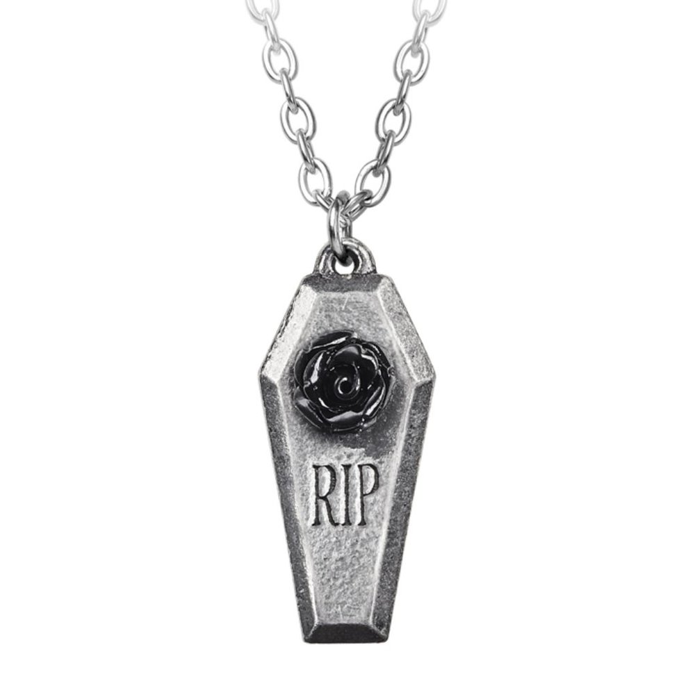 Alchemy Gothic RIP Black Rose Coffin Casket Pendant NWT